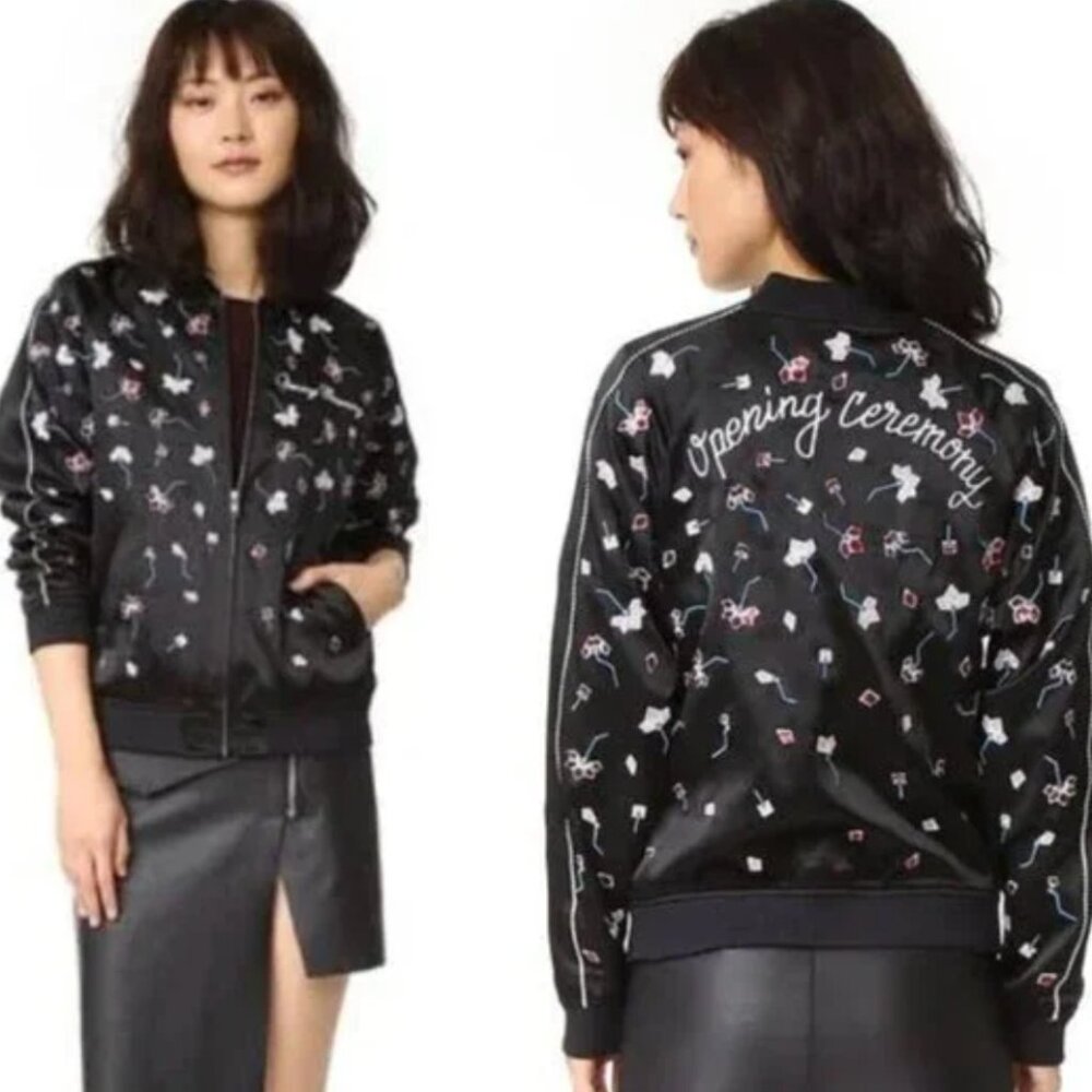 Opening Ceremony Embellished Satin Bomber Jacket